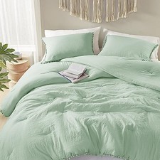 King Comforter Set - Boho Chic Bedding with King: 104"W x 90"L Sage Green