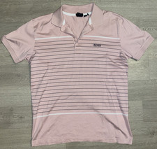 Hugo Boss Slim Fit Polo Shirt Medium Pink Striped Golf Short Sleeve Hugo Boss Slim Fit Polo Shirt Medium Pink Striped Golf Short Sleeve