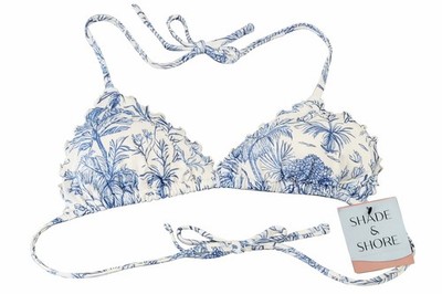 Shade & Shore Women's Blue and Cream Toile Print Triangle Bikini Top Size M NWT