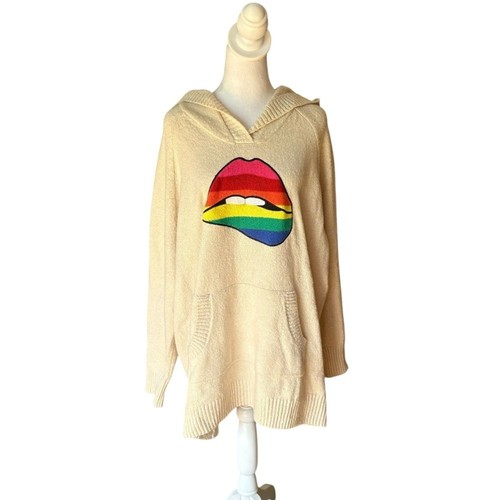 Torrid Raglan Hoodie Sweater Rainbow Lips Oatmeal Womens Size 2X - Picture 2 of 14