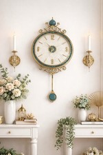 Elegant Gold Metal Pendulum Wall Clock Glass Face Vintage Style Home Decor