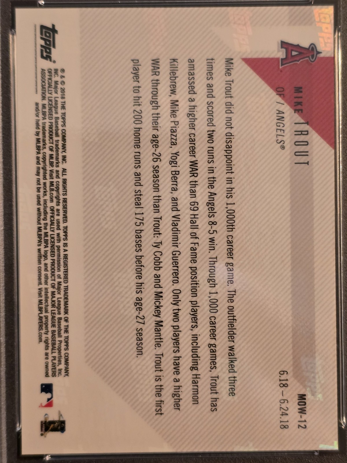 Topps 2018 Topps Now Mike Trout MOW-12 /886 PSA 10 view 4