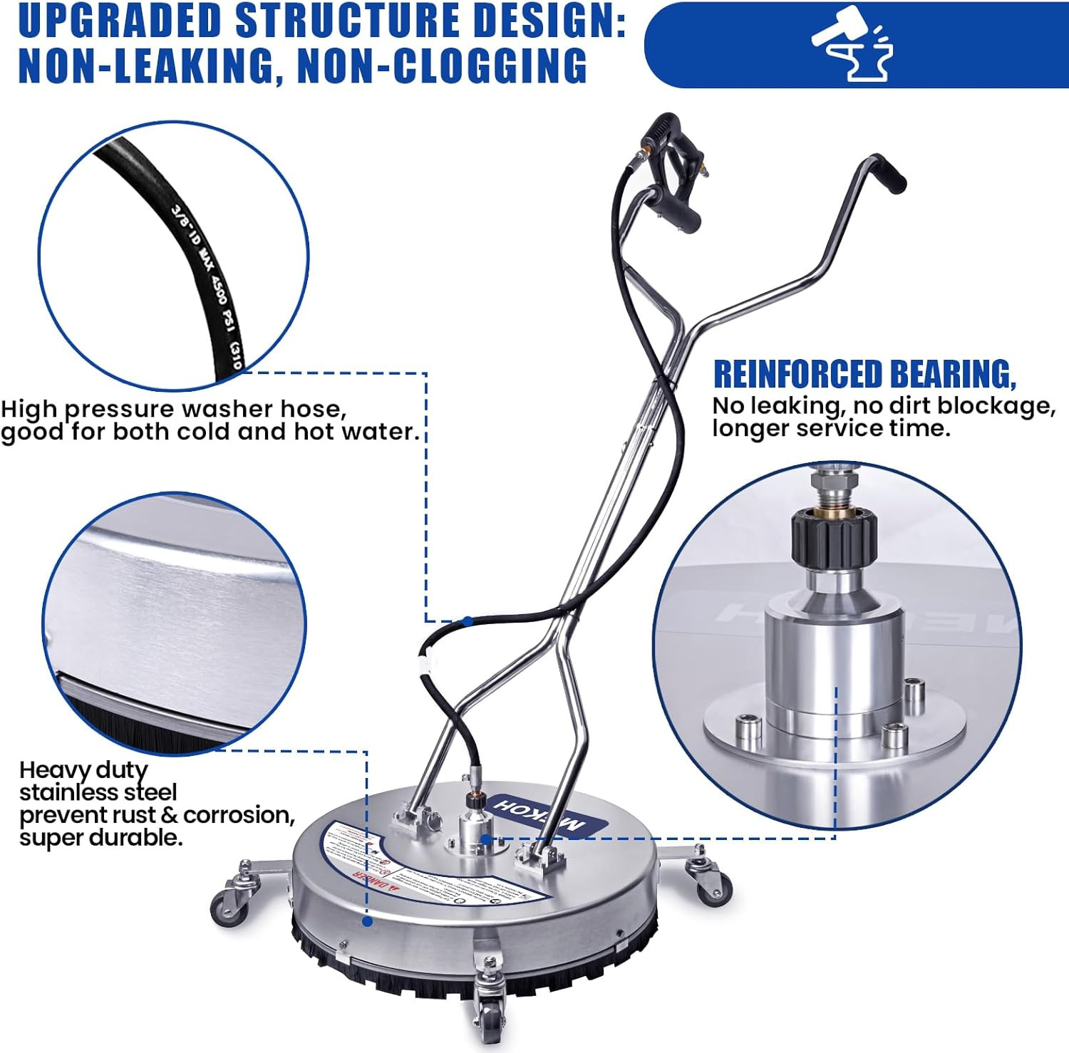 MEKOH Pressure Washer Surface Cleaner 24'', 4500PSI Stainless Steel Surface Clea