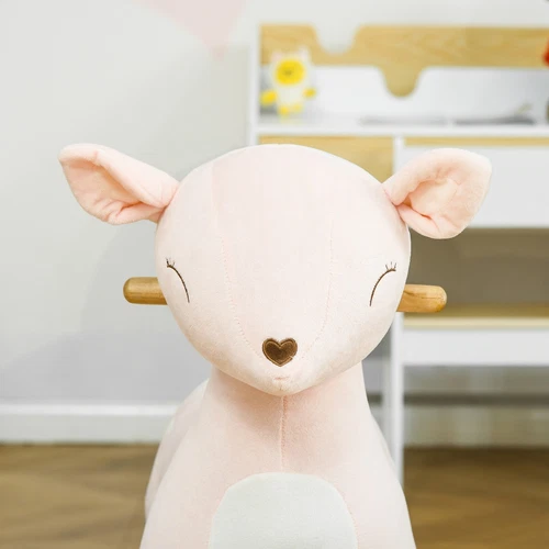 HOMCOM Cavallo a Dondolo per Bambini 3-6 Anni Cervo in Peluche Rosa 68x35.5x64cm - Foto 10 di 10