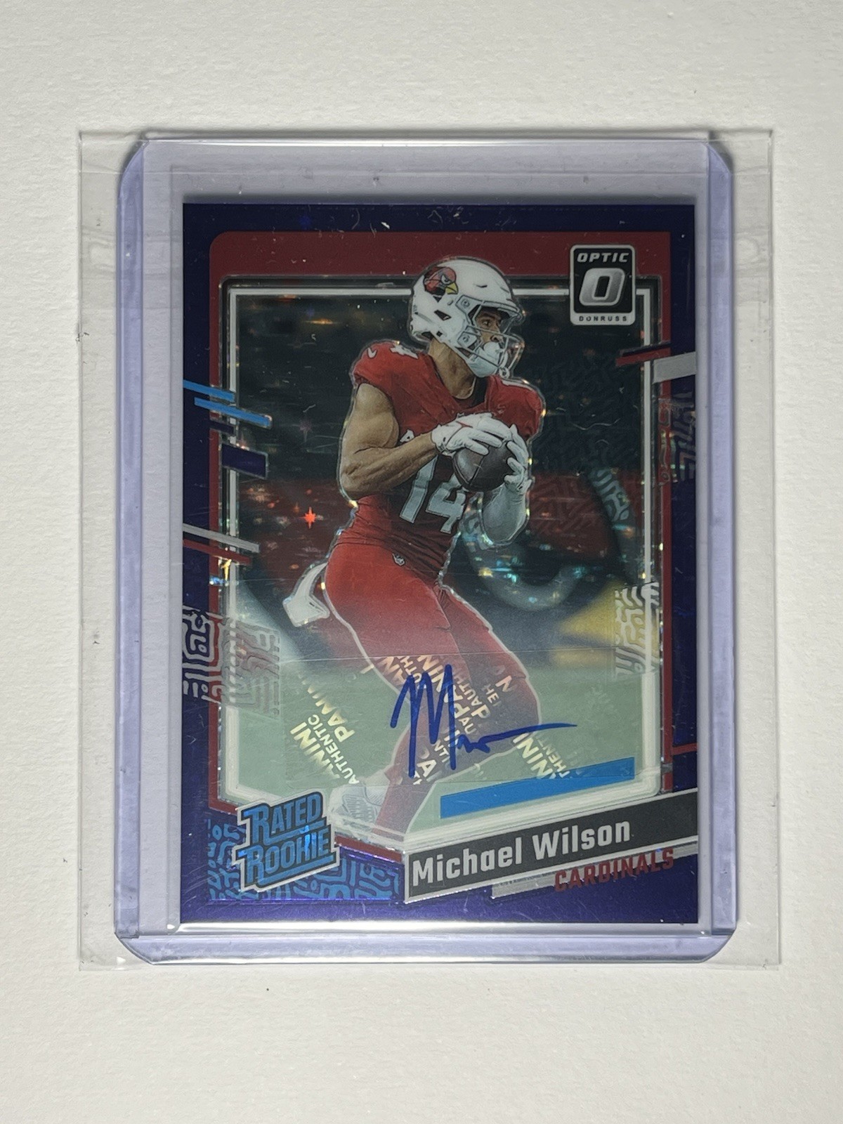 2023 Panini Donruss Optic Rated Rookie Michael Wilson #204 Purple Stars Auto /50