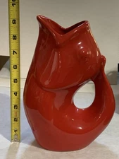 Original 2006 GurglePot Red Fish Ceramic Pitcher Jug Vase 9"