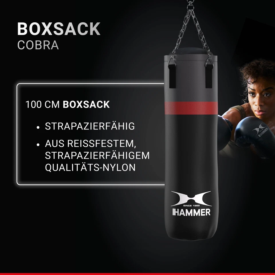 HAMMER Boxsack Cobra, 100 cm, gefüllt, Punching Bag, Stahlkette, Halterung - Bild 2 von 4