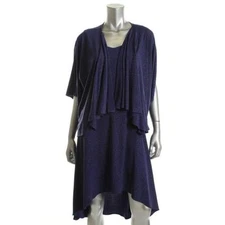 SL Fashions Missy Navy Glitter Sleeveless a Line Party Dress with Jacket Sz12 