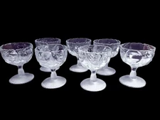 Set of 7 Toscany USA Glass Embossed Fruit 5.5" Water Goblet Footed Dessert Bowls
