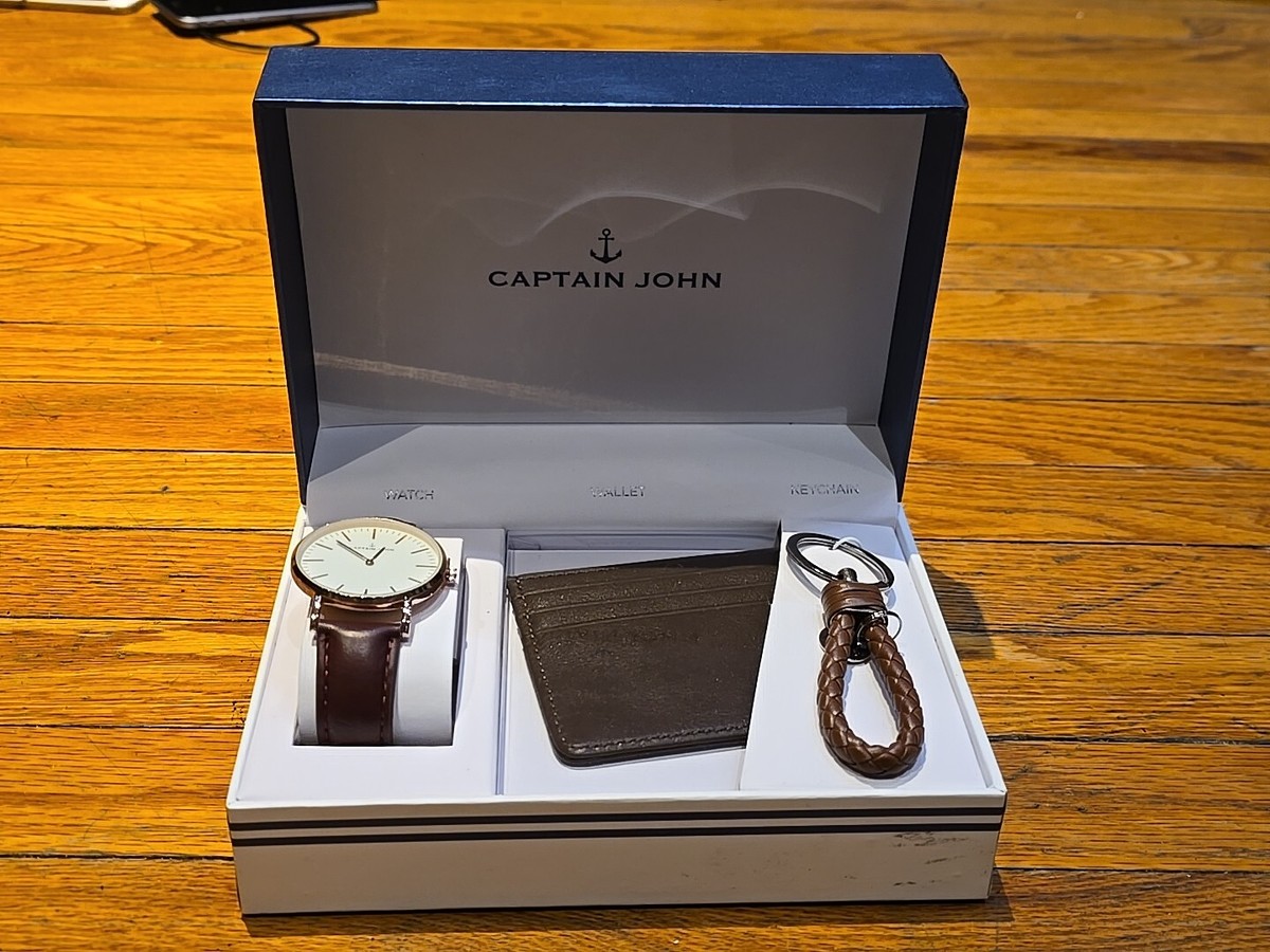 Captain John Watch Set with Wallet and Leather Rope Keychain