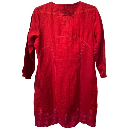 Anita Dongre Linen Dress Embroidered Casual Red 3/4 Sleeve Size 10 - Picture 2 of 11