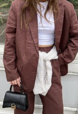 Na-kd Brown Linen Blazer - Size 12