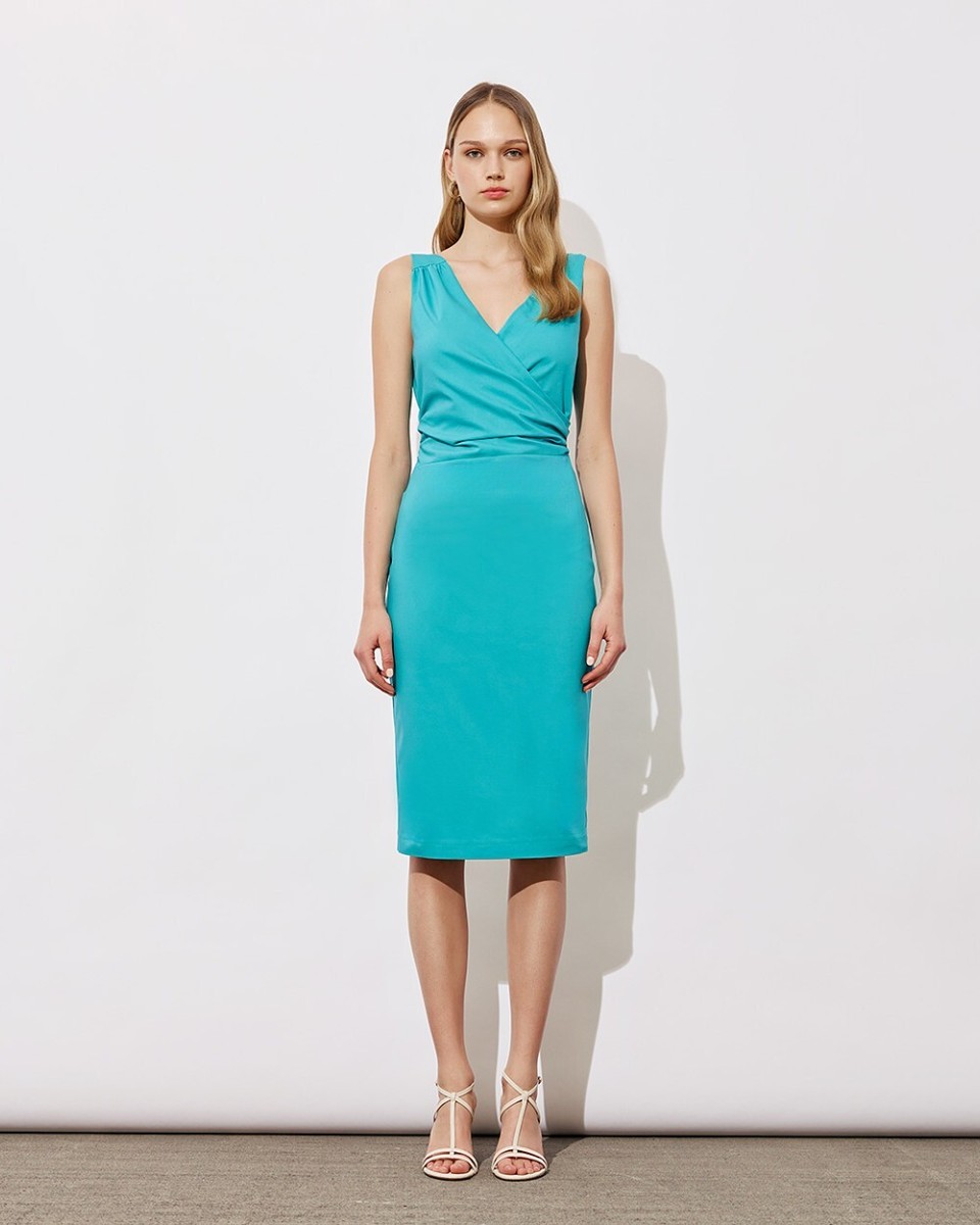 ACCESS FASHION, ABITO TUBINO IN RASATELLO, COLORE ACQUAMARINA, Tg - Main Image