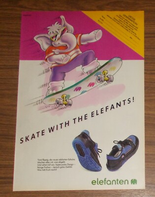 Seltene Werbung ELEFANTEN Schuhe - Skate with the elefants (pink) 1990