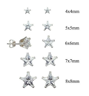 925 Sterling Silver STAR Cubic Zirconia Stud Earrings