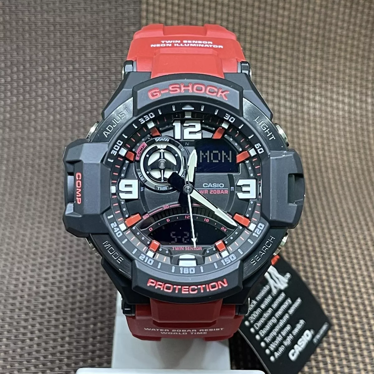 Casio GA-1000-4B GRAVITYMASTER Series Digital Compass Red Resin Watch | eBay