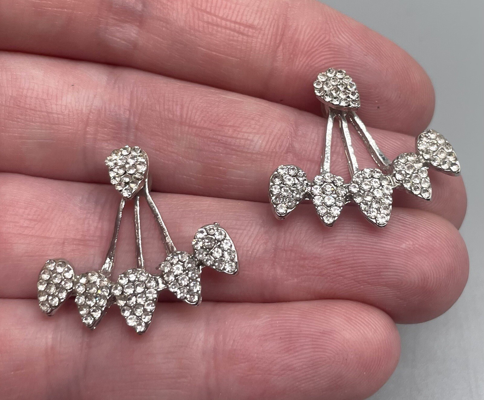 Silver Tone Rhinestone Front Back Double Sided St… - image 6