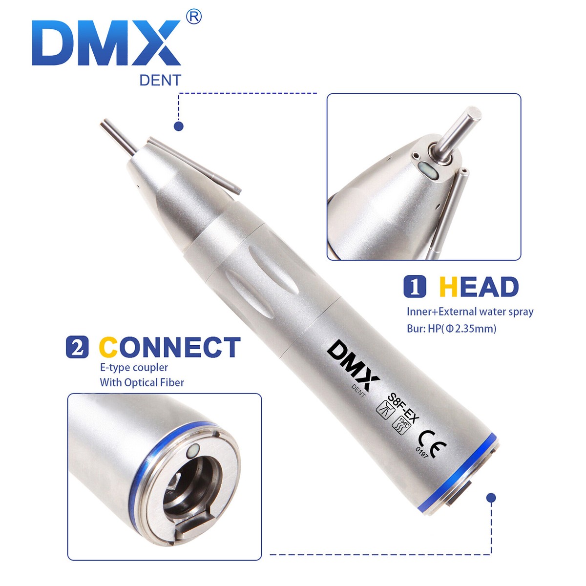 Dental Slow Low Speed Straight Handpiece 1:1 Nose Cone E-type HP