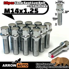 10x Chrome M14x1.25 Cone Lug Bolt 40mm Shank For 10-15mm Spacers Fit BMW Mini
