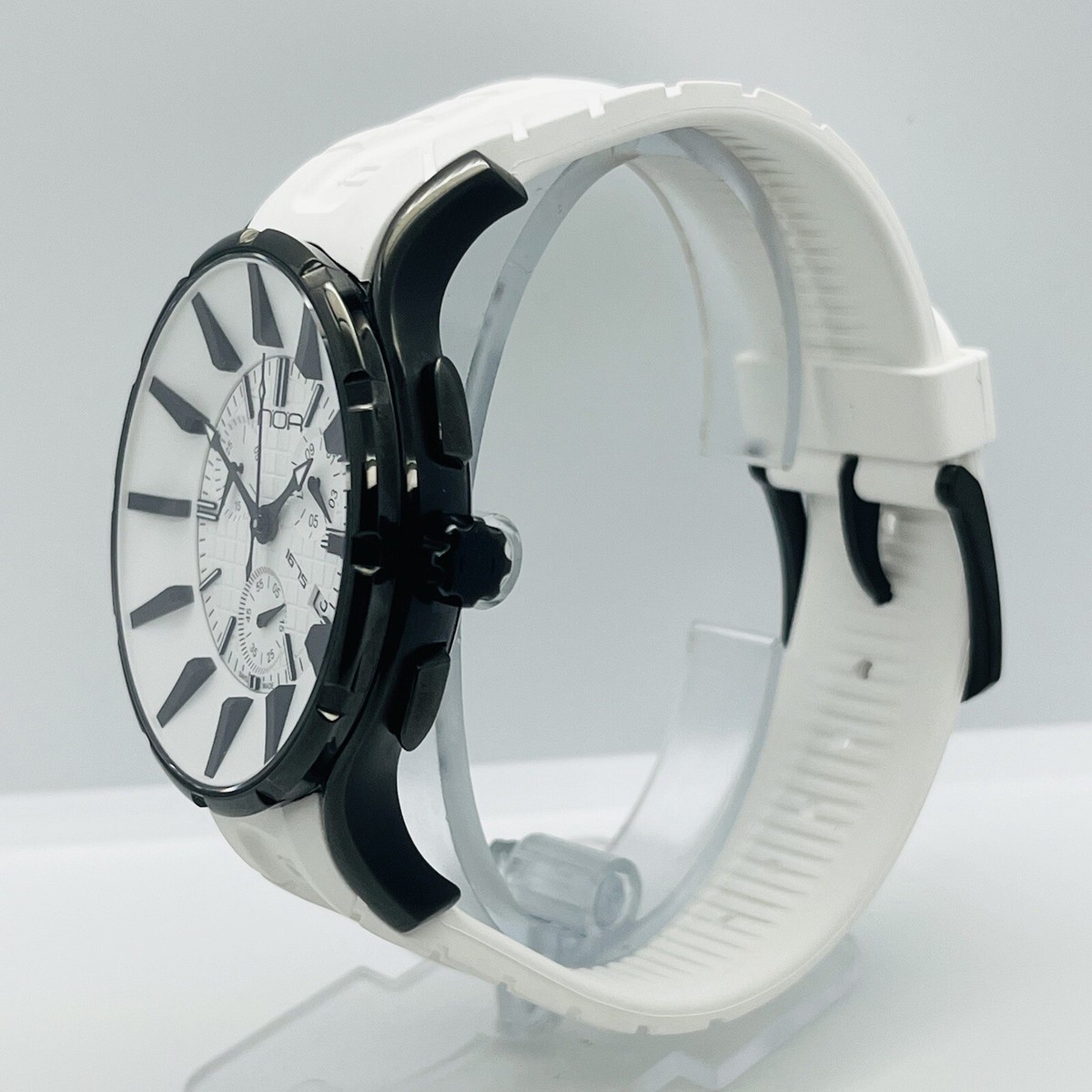 NOA Men's Quartz Chronograph White Dial Black Steel 45mm Swiss