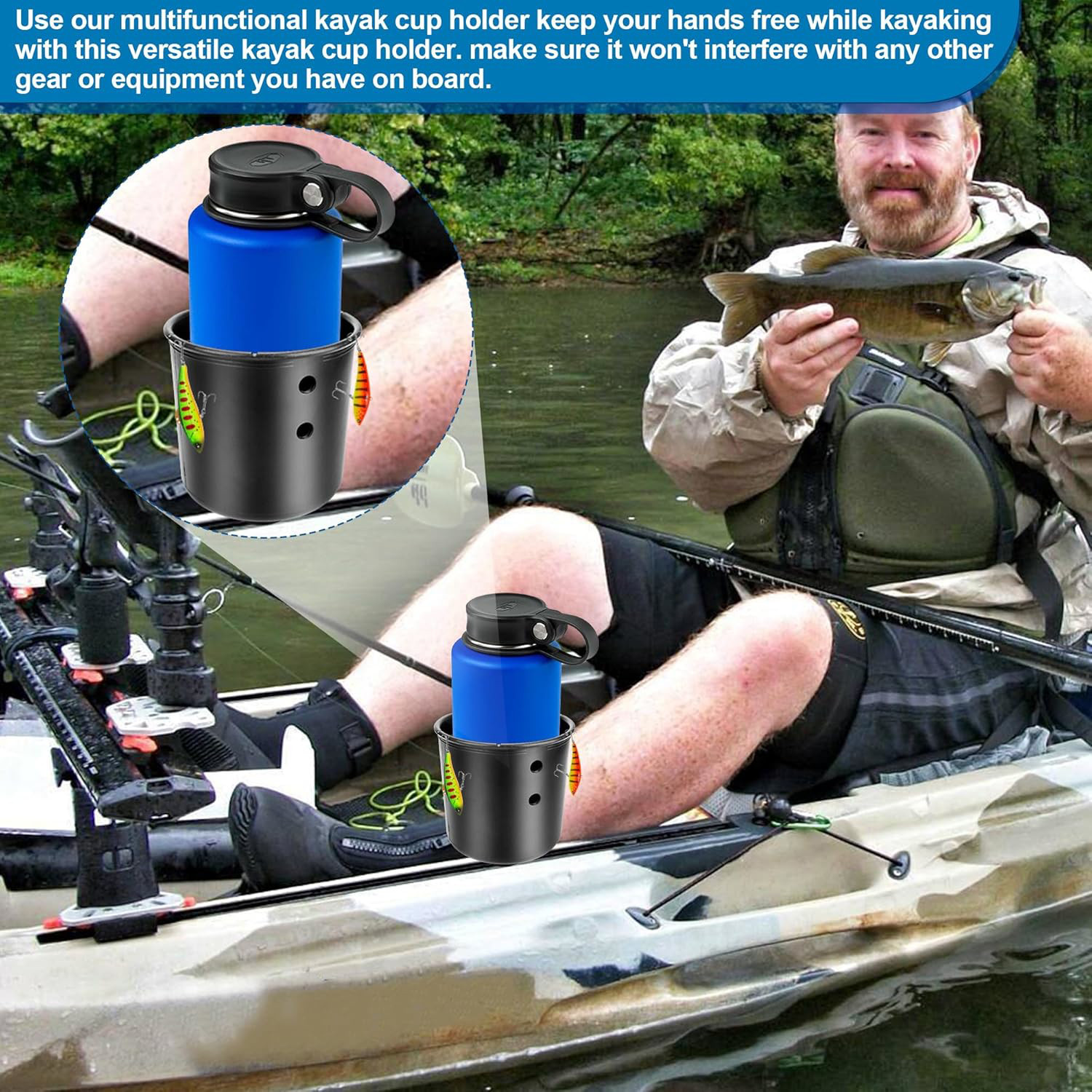 Kayak Cup Holder Track Mount, Multi-Functional Cup Holder for Kayak Also is
