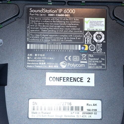 Teléfono de conferencia Polycom SoundStation IP 6000 2200-15660-001 PoE + kit de alimentación - Imagen 3 de 7