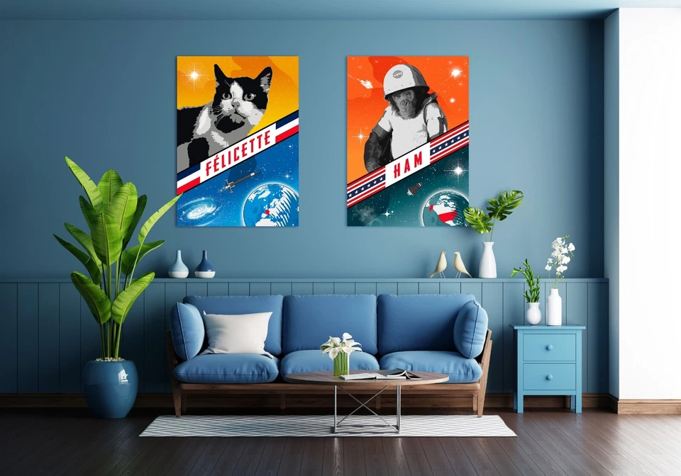 Felicette, First cat in space, France, 1963 — Vintage space poster, retro space - Image 2 of 4