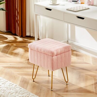 Ottoman Soft Faux Fur Vanity Stool Chair Storage Padded Makeup Footstools  Seat