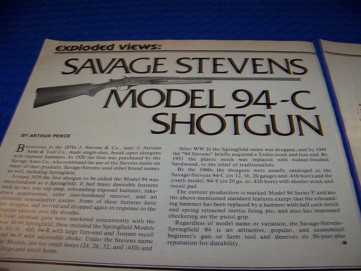 SAVAGE STEVENS MODEL 94C SHOTGUN ..TAKEDOWN/EXPLODED VIEW/LEGEND
