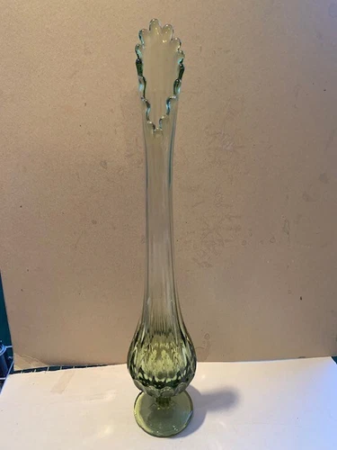 Vintage Fenton Colonial Green Swung Glass Vase Thumbprint 18.5 Inch