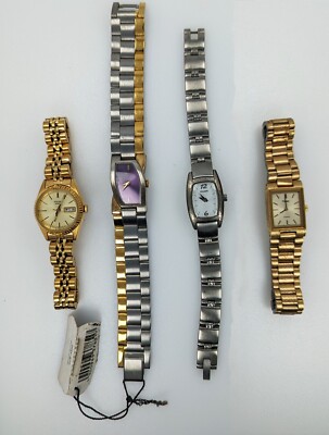 Four (4) Pulsar Women's Dress Quartz Watches V400 VC10 V232 V783 1990s AS IS