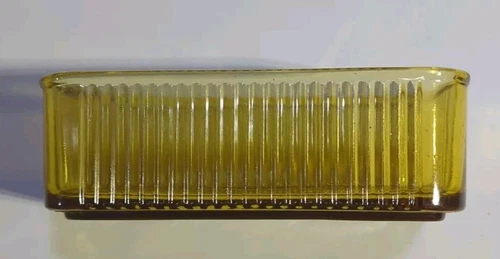 Vintage Federal Glass Amber Ribbed  Depression Refrigerator Dish Rectangle
