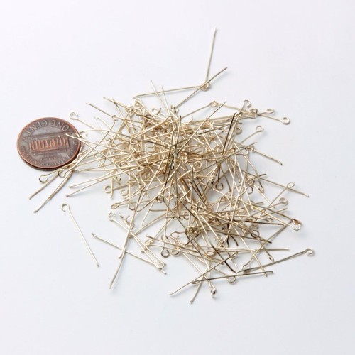 (200) 24mm vintage Czech silver tone jewelry chandelier loop head connector pins - Picture 2 of 2