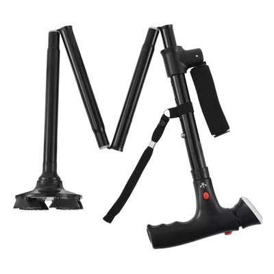 4-Section Foldable Walking Cane W/LED Light&Alarm For Outdoor Hiking/Climbing