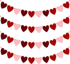 40 Felt Hearts Valentines Decor, 4PCS Valentines Love Garland, Red Pink Burgundy