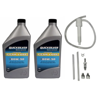 QUIKSILVER Quicksilver Getriebe Öl Gear Oil bis 75PS + Getriebeölpumpe SAE80W-90 2x 1 Liter