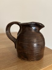 Handmade Brown Ribbed Jug Marked With DES11