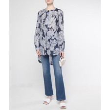 Blusa túnica Giorgio Armani azul estampado floral talla 44 XL algodón manga larga