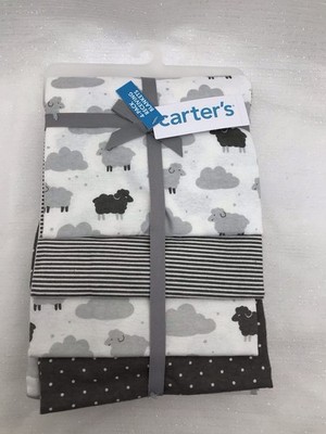 NWT Carters Gray & White Striped Dotted Sheep Lamb Baby Receiving Blanket Cotton