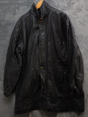 Leather Jacket Mens 2XL Tall Black Stand Collar Quilted Lined Zip