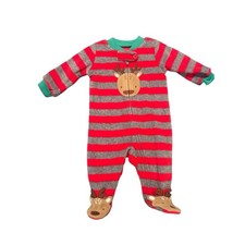 NWT Carters Baby Boy Christmas ReindeerFleece PJs Red Gray 1 pc Feet, Size NB