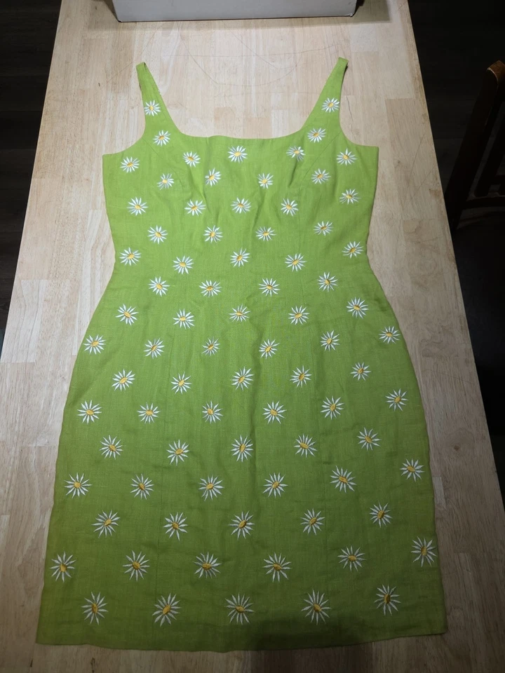 Vestido Carmen Marc Valvo Colección CMV Vintage Años 90 Verde Talla 6 Blanco Margarita Foto 3 de 4