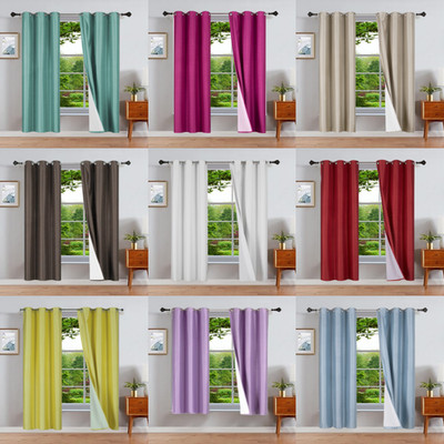 2 PANEL SOLID LINED FAUX SILK BLACKOUT GROMMET WINDOW CURTAIN DRAPE 4 SIZES K32