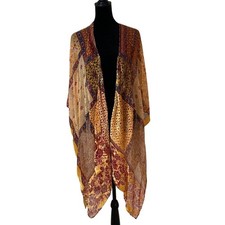 Free People Beguiled Patchwork Burnout Velvet Kimono Multicolor One Size