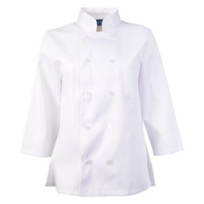 3/4 Sleeve White Chef Coat for Women - Ladies Fitted Chefs Jacket - S