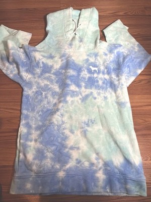 Victoria's Secret Pink Tie Dye Hoodie Womens Size XS Aqua Blue Comfy Fairy Y2K