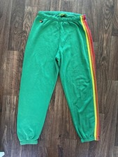 Aviator Nation 5 Stripe Sweatpants XL Kelly Green Rainbow Handmade USA Jogger