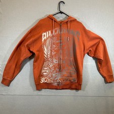 Y2K Billabong Hoodie Mens Medium Orange Graphic Full Zip Sweatshirt