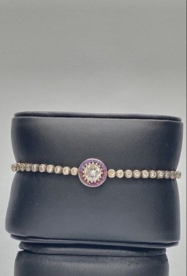 .925 Sterling Silver & Cubic Zirconia Box Chain Slider Bracelet 8.9g