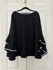 Shein Curve Blouse Womens 4XL Black White Ruffle Bell Sleeve Top Plus Size